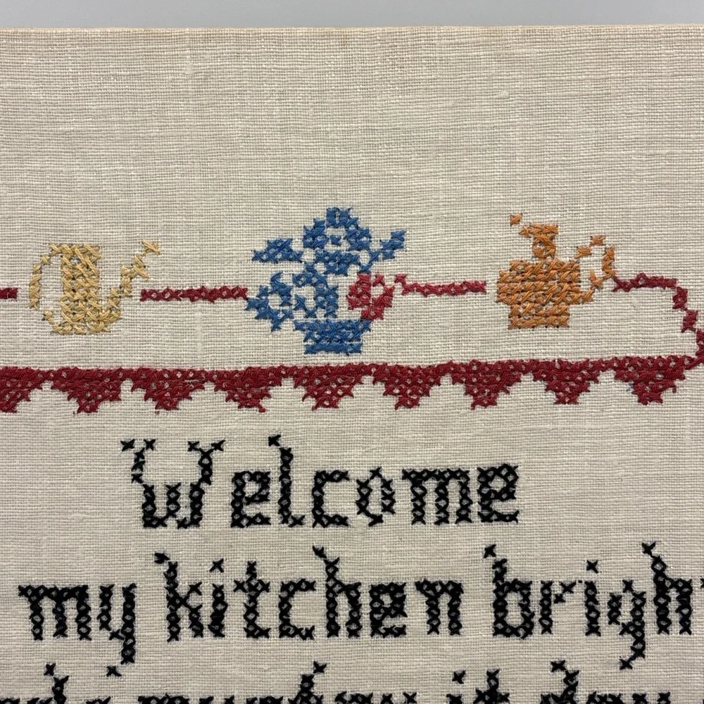 Vintage Needlework Rustic Primitive Wall Decor Country 1950